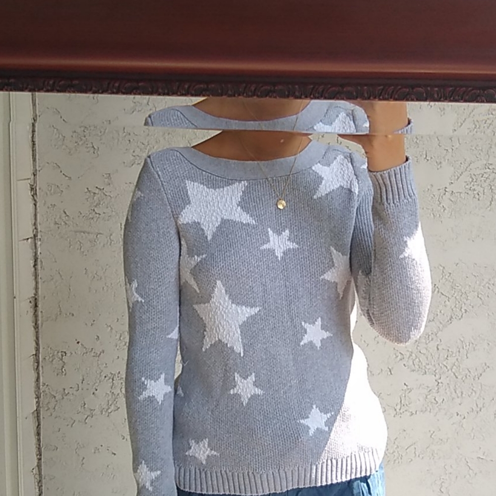 Marled Grey Knit Sweater with Stars